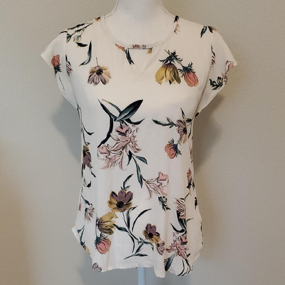(4 for $10) Maurices Floral Print Blouse - Cream and Pink